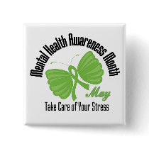 Butterfly Ribbon Mental Health Awareness Month Pinback Buttons