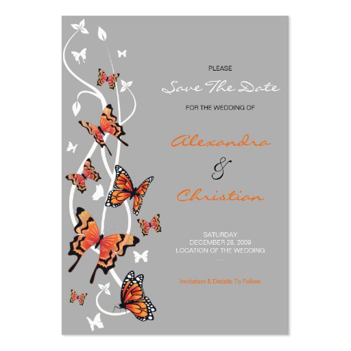 Butterfly Save The Date Wedding Custom MiniCard Business Cards (back side)