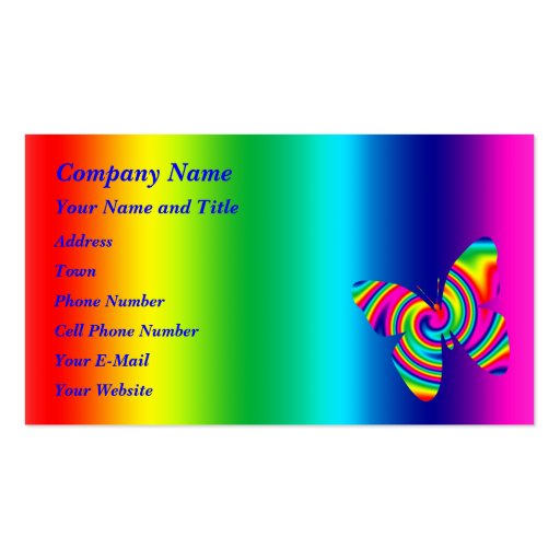 Butterfly Shaped Rainbow Twirl Business Cards (front side)