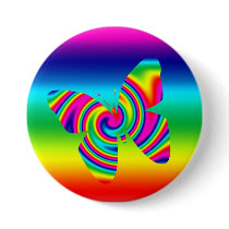 Butterfly Shaped Rainbow Twirl Pinback Buttons