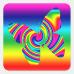 Butterfly Shaped Rainbow Twirl Square Sticker