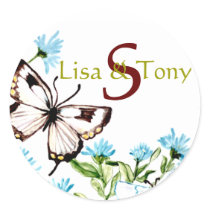 Butterfly Spring Weeding Bride&Groom Env. Seal Round Stickers