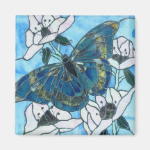 Butterfly stained glass refrigerator magnets