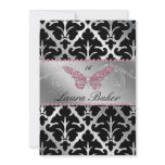 Butterfly Sweet 16 Invite Damask Pink Sparkle