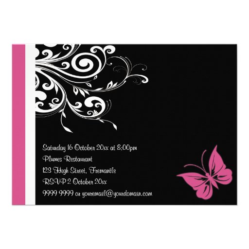 Butterfly Swirls Cranberry Pink Birthday Party Custom Invites