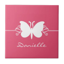 Butterfly Swirls Tile, Pink