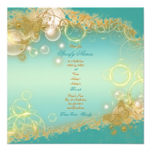 Butterfly theme gold teal elegant custom invite