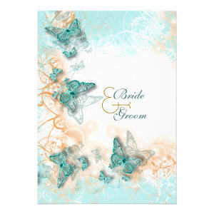 Butterfly theme wedding aqua gold custom invites