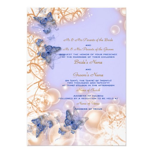 Butterfly theme wedding blue ivory personalized invitation