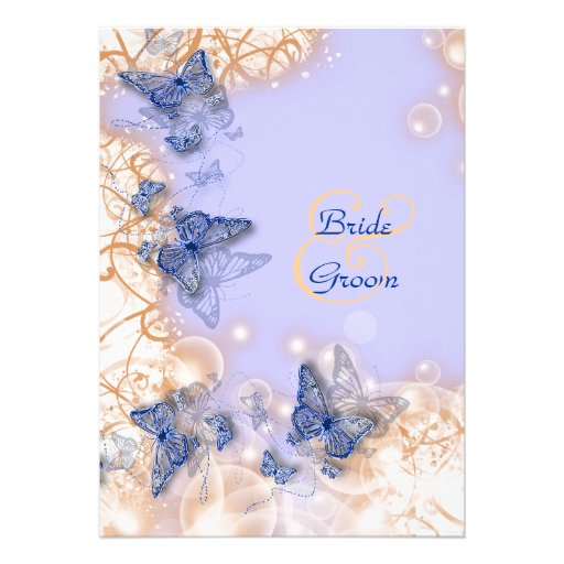 Butterfly theme wedding blue ivory personalized invitation