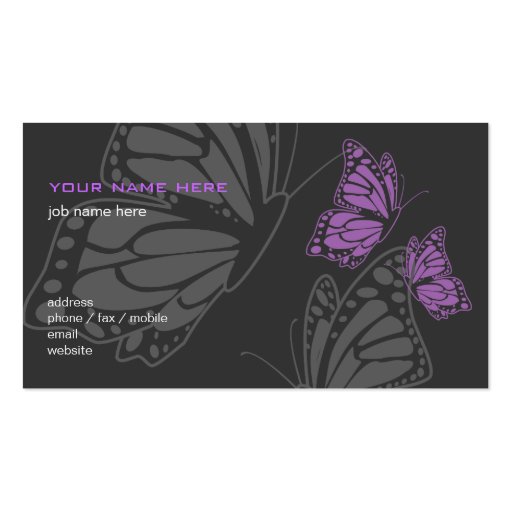 Butterfly Violet & Dark Elegant Modern Business Card Template (back side)