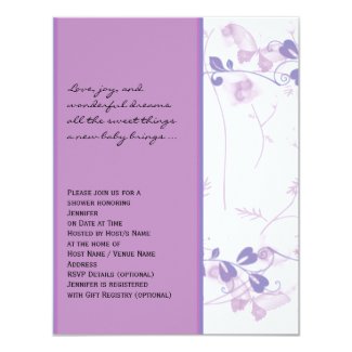 Butterfly Visions in Lilac Baby Shower Invitation 4.25" X 5.5" Invitation Card