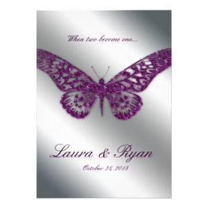 Butterfly Wedding Invite Sparkle Purple Silver
