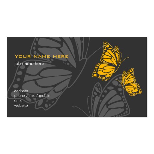 Butterfly Yellow & Dark Elegant Modern Business Cards (back side)