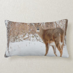 Button Buck Deer in Winter White Snowy Field Pillows