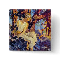 Button: Girl with Elves - by Maxfield Parrish by Aquavel Button: Girl with Elves - by Maxfield Parrish