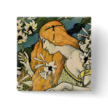 Button:  L'Ermitage - Art Nouveau - Paul Berthon