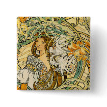 Button:  Mucha - Language of Flowers
