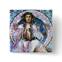 Button: Mucha - Slavia - Art Nouveau - Secession