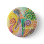 Button or Badge with Colourful Bird and Courage