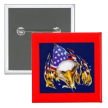 Button Pin-Square w/ American Eagle Through Flag
