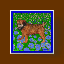 Button: Puppy in Garden - Blue