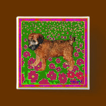 Button: Puppy in Garden - Pink