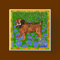 Button: Puppy in Garden - Yellow