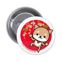 Button - Puppy - Japanese Red
