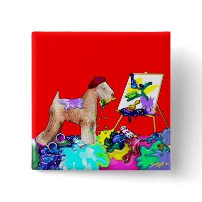 Button:  Wheaten Terrier Artist  (Red Bkgd) by wheatenterrier