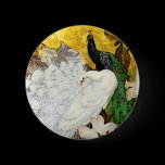 Button: White and Blue Peacocks buttons