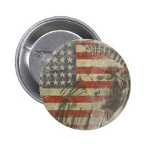 Button with Statue of Liberty on Old American Flag