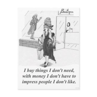 Buying things, lady shopping in the city postcard