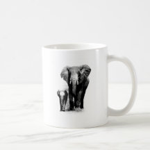BW Elephant & Baby Elephant Mugs