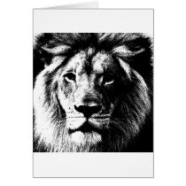 BW Lion Face Greeting Card