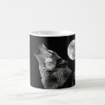 BW Wolf Howling at Moon Coffee Mugs