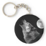 BW Wolf Howling at Moon Key Chains
