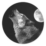 BW Wolf Howling at Moon Stickers