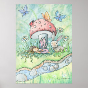 By the Banks of Silver Stream Fairy Bunny Poster print