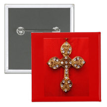 C R O S S - Cross Jewelled Bleeding Red Background Pinback Buttons