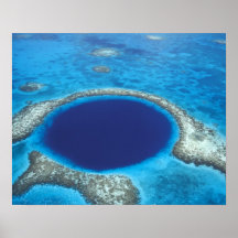 CA, Belize. Aerial view of Blue Hole (diameter Poster