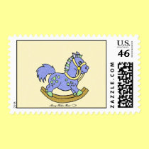 Caballo mecedora azul sellos