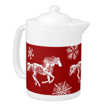 Caballo rojo y blanco del navidad del copo de niev