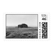 Cabin on tundra postage stamps