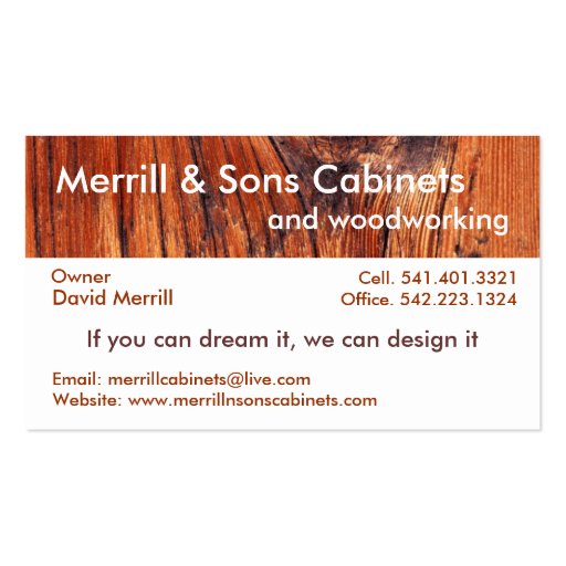 Cabinets or Woodworking Business Card Template (front side)