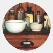 Cabinets With Mortar and Pestles Round Stickers