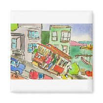 cable car climbing hill near fishermans wharf magnets