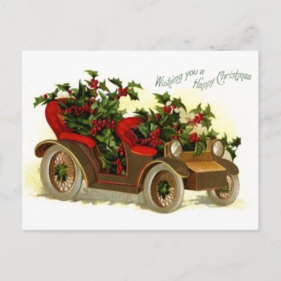 Cabriolet Filled With Holly Vintage Christmas Postcards