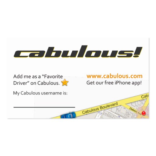 Cabulous Business Card for Drivers (front side)