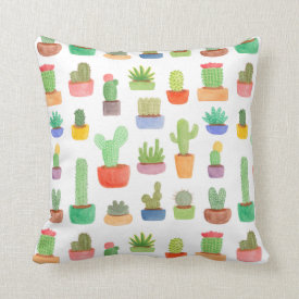 Cactus and Succulents in Pots Pattern Throw Pillow